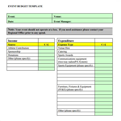 Google Sheets Event Budget Template