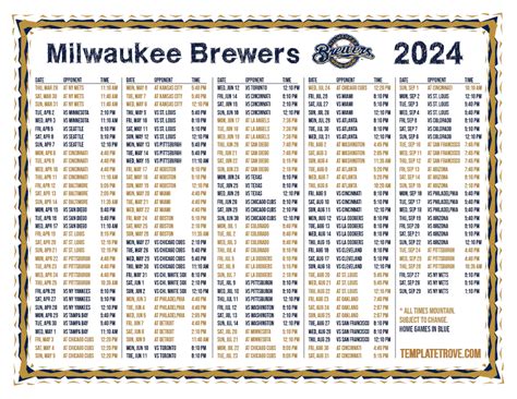 Printable 2024 Milwaukee Brewers Schedule