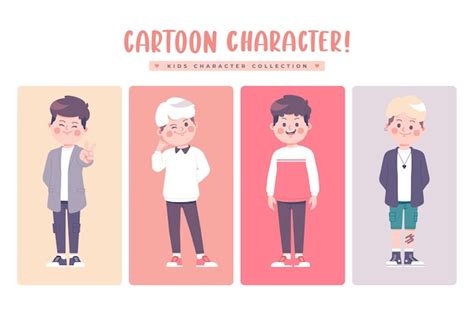 Premium Vector | Children cartoon boy character collection design