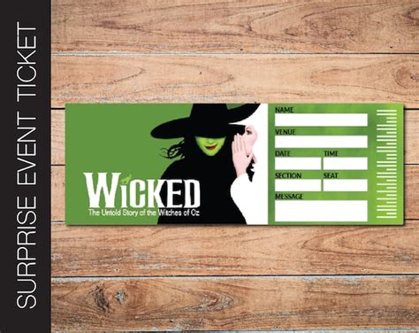 Printable WICKED Broadway Surprise Ticket. Editable Musical | Etsy