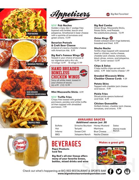 Big Red Restaurant & Sports Bar menu in Lincoln, Nebraska