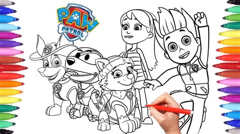 PAW PATROL Coloring Book | How to Draw Paw Pups for Kids | Everest ...