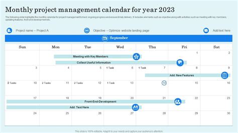 Monthly Project Management Calendar For Year 2023 PPT PowerPoint