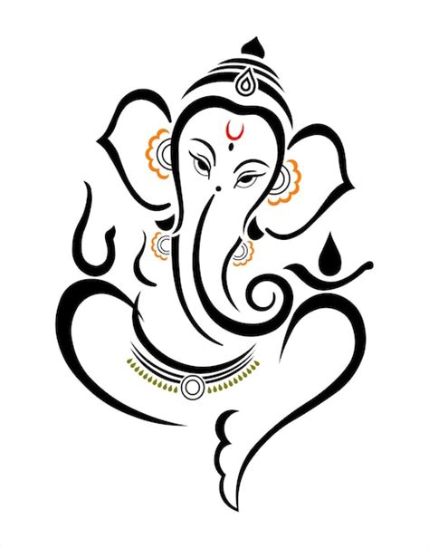 Premium Vector | A black and white drawing of a ganesha with a red and green design.