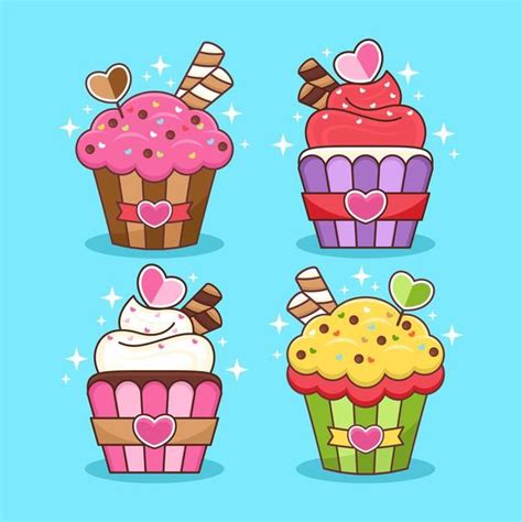 Premium Vector | Set of cute cupcake cartoon illustration | Cute food drawings, Cute cartoon ...