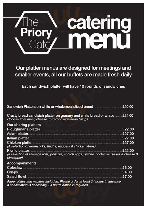 Priory Cafe menù, Bromsgrove - Main Menu | Sluurpy