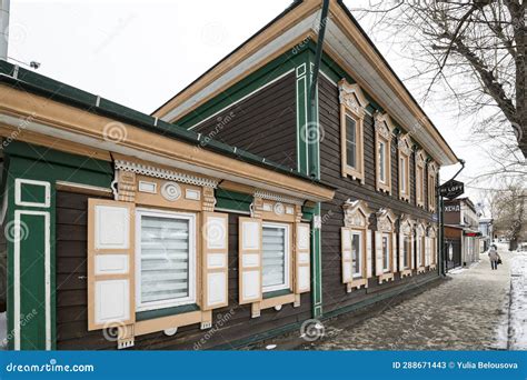 Street with Typical Russian Log Houses Located in the Historical Center ...