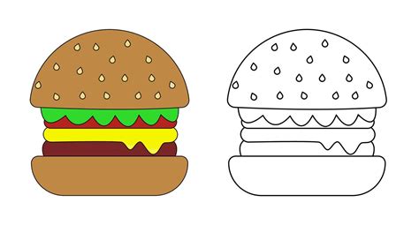 Coloring book. Cartoon Burger for kids activity colouring pages. Vector ...