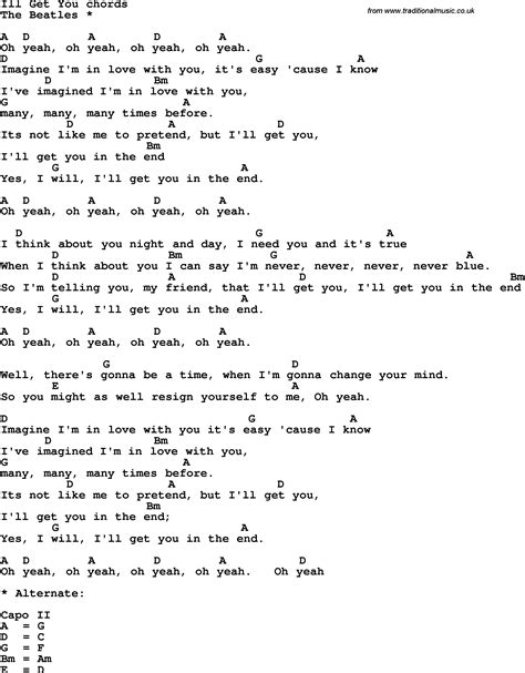 Song lyrics with guitar chords for I'll Get You - The Beatles