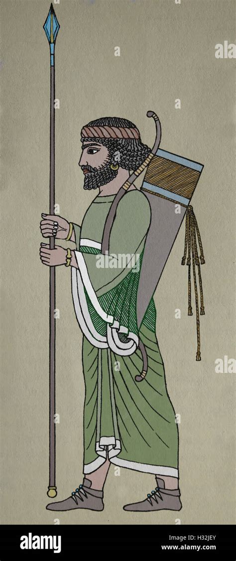 Achaemenid Empire. Persian soldier. 6th c. BC. Susa. Iran. Engraving ...