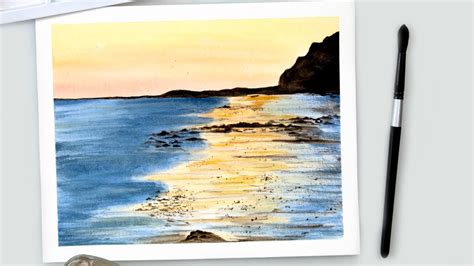 Watercolor Seascape Painting Tutorial Sea Sunset And Beach Landscape ...