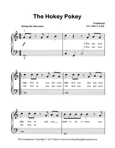 The Hokey Pokey: Level 2 piano sheet music with lyrics