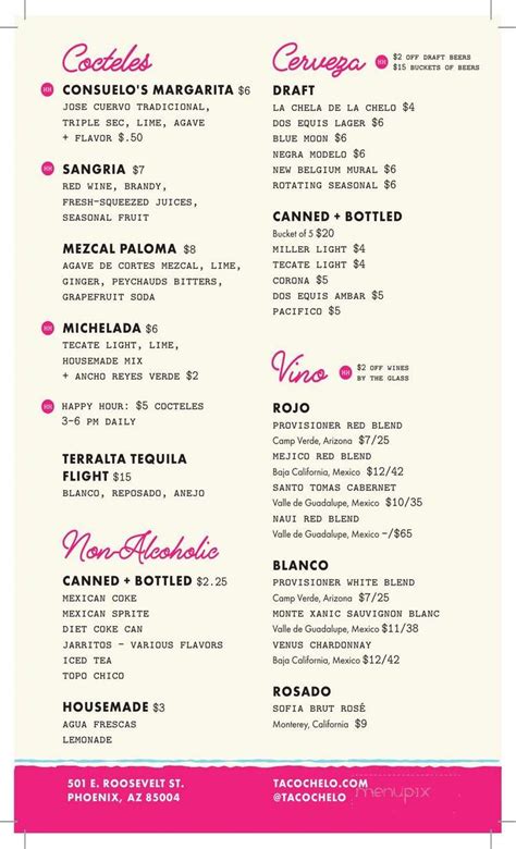 Online Menu of Taco Chelo, Phoenix, AZ