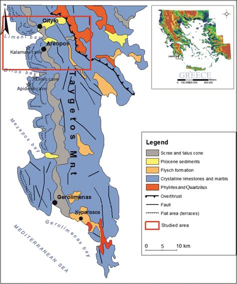 Simplified geological map of Mani peninsula and location map of the... | Download Scientific Diagram