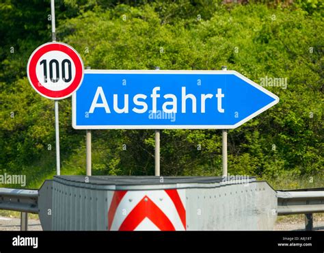 German autobahn motorway exit sign, Ausfahrt, Germany Europe Stock Photo - Alamy