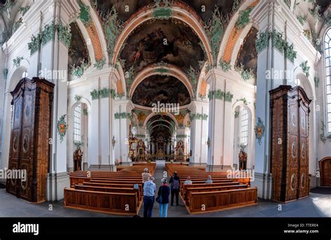 The interior of the neo gotic style St. Lawrence church in St. Gallen ...