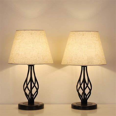 Haitral Traditional 5.5" 2-Lights Nightstand Lamp Sets with Marble Base, Black, 2-Pieces ...