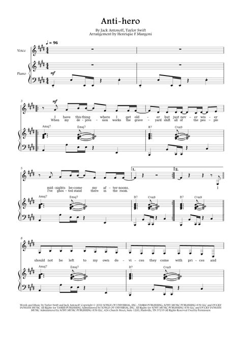 Anti-hero (arr. Henrique F Mangoni) Sheet Music | Taylor Swift | Piano ...