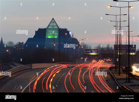 M60 Motorway, Stockport Pyramid and Viaduct at night. Stockport ...