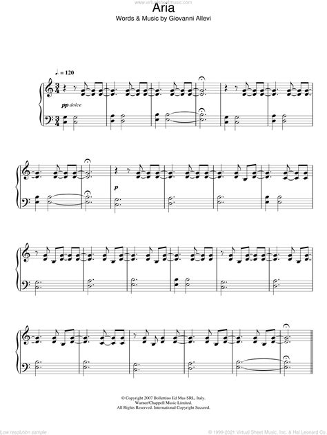 Aria sheet music for piano solo (PDF)