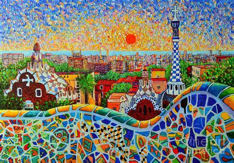 Barcelona View At Sunrise - Park Guell Of Gaudi Painting by Ana Maria ...