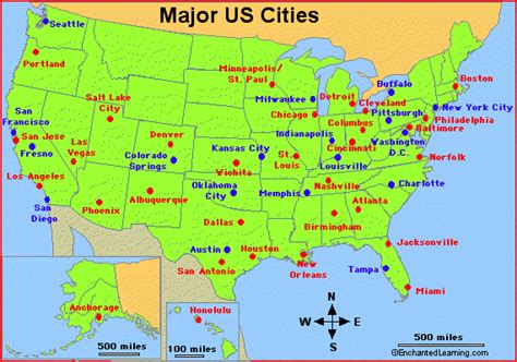 Major Cities in the USA - EnchantedLearning.com