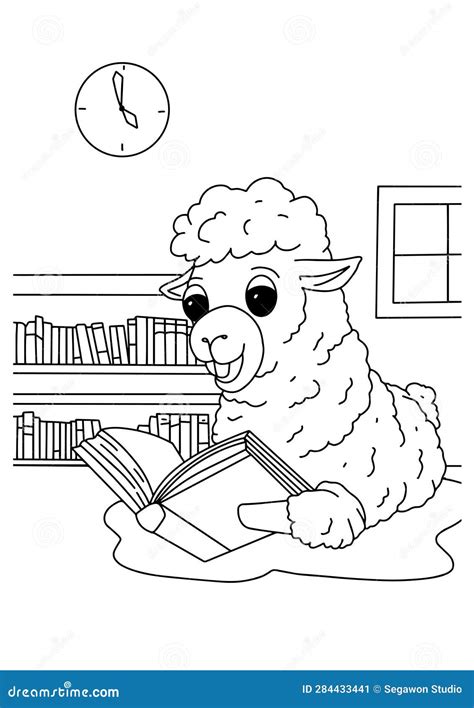 Children Colouring Page Sheep Read the Book Illustration Stock Vector ...