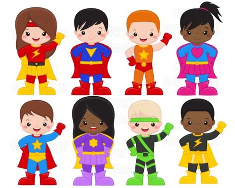 Superhero Clipart Boys Super hero Clip art Girls Super Hero | Etsy