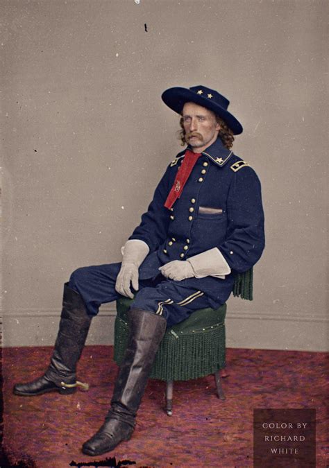 Union Army Major General George Armstrong Custer at age 25 posing in his field uniform just ...