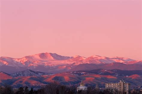 Premium Photo | Denver skyline at sunrise in the winter.