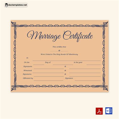 Certificate Of Marriage Template