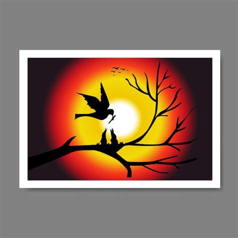 Premium Vector | Digital Black Bird with Sunlight Painting illustration 2022