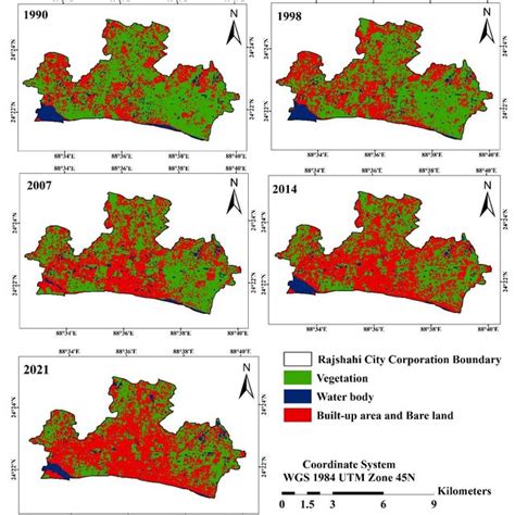 Land use/Land cover maps for Rajshahi City Corporation for respective ...