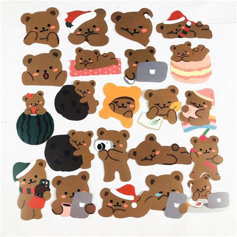 60 Pcs Cute Teddy Bear Kawaii Stickers | Etsy