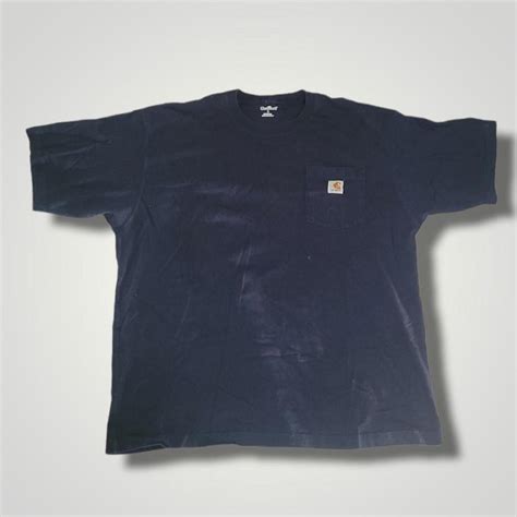 Carhartt Tall Pocket Logo Essential Navy Tee... - Depop