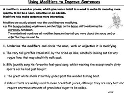 Modifiers - Identify and Using Modifiers in a Sentence | Teaching Resources