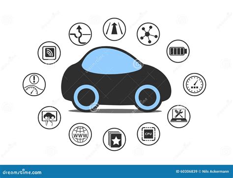 Self Driving Car And Autonomous Vehicle Concept. Icon Of Driverless Car With Sensors Like Lane ...