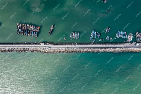 Premium Photo | Aerial photography wharf fishing boat