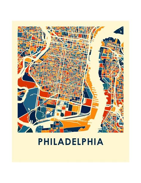 Philadelphia Map Print Full Color Map Poster - Etsy | Philadelphia map ...