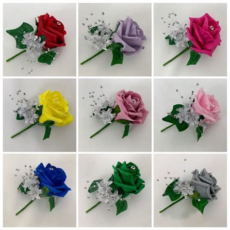 Artificial Buttonhole Wedding Corsage Single Rose Silver