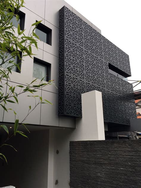 Perforated decorative aluminium screening, exterior facade in colorbond monument Exterior Wall ...