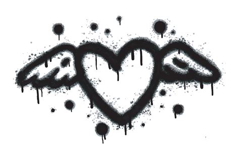 Spray graffiti heart sign painted in black on white. Love heart drop symbol. isolated on a white ...