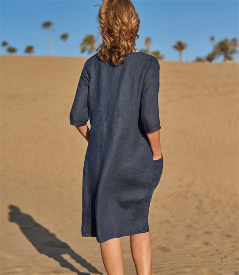 Navy | Womens Linen Pocket Tunic Dress | WoolOvers AU