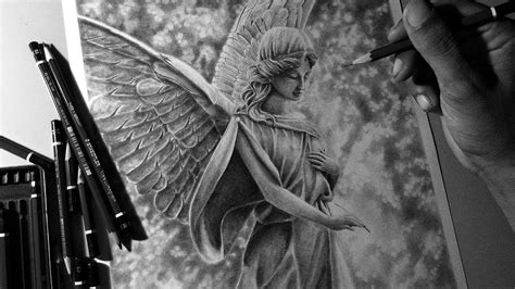 Female Angel Statue Realistic Drawing time lapse video - YouTube