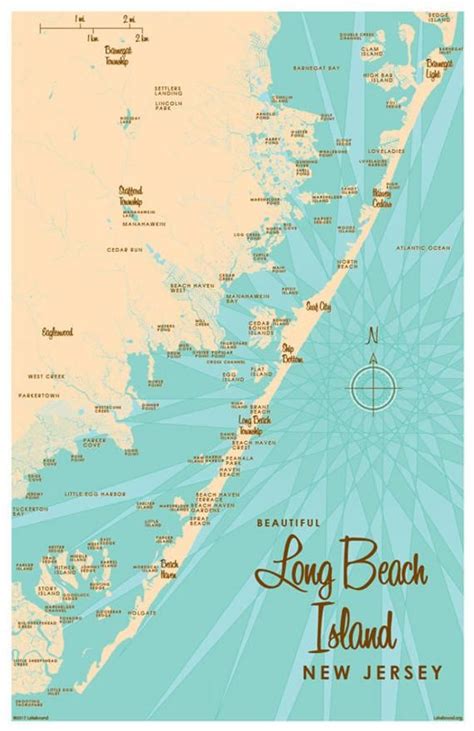 Long Beach Island, NJ Map Art Print | Long beach island, Map art, Metal ...