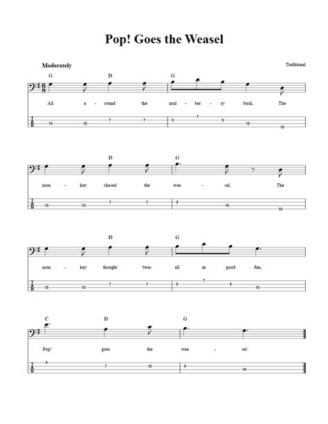 Pop! Goes the Weasel: Chords, Sheet Music, and Tab for Bass Guitar with Lyrics