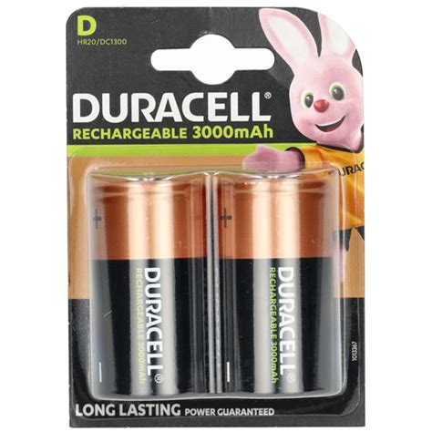 Duracell 5000394055995 STANDARD D 2PK Rechargeable D Battery 2200mAh (Pack of 2) | Rapid Online