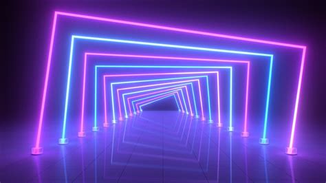 Ultraviolet Abstract Neon Light Tunnel Squares Glow with Reflections 4K ...