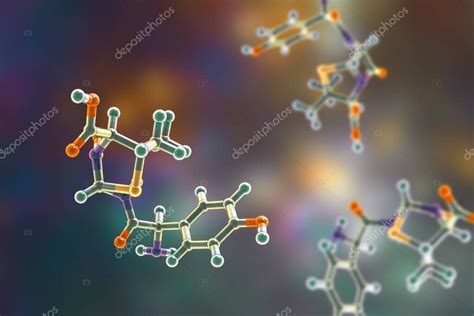 Modelo molecular de amoxicilina, un antibiótico utilizado para tratar una serie de infecciones ...