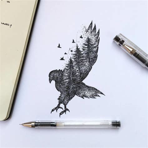 kara kalem kartal çizimi | Pen illustration, Nature tattoos, Small tattoos